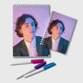 Блокнот с принтом Timothee Chalamet в городе Новоалтайск, 100% бумага | 48 листов, плотность листов — 60 г/м2, плотность картонной обложки — 250 г/м2. Листы скреплены удобной пружинной спиралью. Цвет линий — светло-серый
 | timothee chalamet | тимоти шаламе | фото
