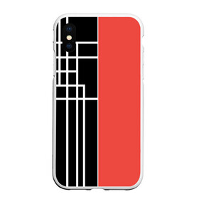 Чехол для iPhone XS Max матовый с принтом Черный и коралловый арт деко в городе Новоалтайск, Силикон | Область печати: задняя сторона чехла, без боковых панелей | Тематика изображения на принте: абстрактный | арт | арт деко | белые полосы | геометрический | модный | молодежный | полосы | современный | черный и коралловый