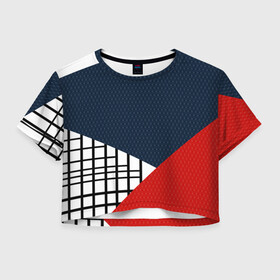 Женская футболка Crop-top 3D с принтом Разноцветный арт пэчворк  в городе Новоалтайск, 100% полиэстер | круглая горловина, длина футболки до линии талии, рукава с отворотами | Тематика изображения на принте: абстрактный | геометрический | клетка | комбинированный | коралловый | модный | молодежный | полосы | синий | современный | темный синий