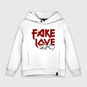 Детское худи Oversize хлопок с принтом Fake Love в городе Новоалтайск, френч-терри — 70% хлопок, 30% полиэстер. Мягкий теплый начес внутри —100% хлопок | боковые карманы, эластичные манжеты и нижняя кромка, капюшон на магнитной кнопке | fake | иллюстрация | любовь | наигранная любовь | роза | цветок