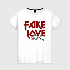Женская футболка хлопок с принтом Fake Love в городе Новоалтайск, 100% хлопок | прямой крой, круглый вырез горловины, длина до линии бедер, слегка спущенное плечо | fake | иллюстрация | любовь | наигранная любовь | роза | цветок