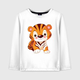 Детский лонгслив хлопок с принтом Little Tiger в городе Новоалтайск, 100% хлопок | круглый вырез горловины, полуприлегающий силуэт, длина до линии бедер | 2022 | animal | cat | lion | tiger | год тигра | животные | зверь | зубы | кот | кошка | лев | охотник | полосатый | природа | тигр | тигренок | тигрица | хищник