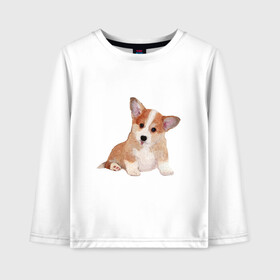 Детский лонгслив хлопок с принтом Fluffy Corgi в городе Новоалтайск, 100% хлопок | круглый вырез горловины, полуприлегающий силуэт, длина до линии бедер | corgi | dog | fluffy | puppy | корги | милый | пушистый | собака | щенок
