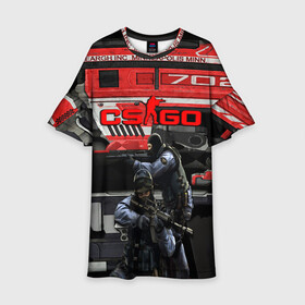 Детское платье 3D с принтом skin agressor | cs go в городе Новоалтайск, 100% полиэстер | прямой силуэт, чуть расширенный к низу. Круглая горловина, на рукавах — воланы | agressor | awp | counter strike | cs go | skin cs | team cs | агрессор | скины оружия