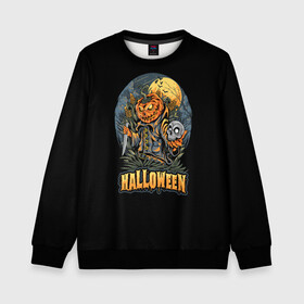 Детский свитшот 3D с принтом HALLOWEEN в городе Новоалтайск, 100% полиэстер | свободная посадка, прямой крой, мягкая тканевая резинка на рукавах и понизу свитшота | halloween | holiday | pumpkin | samayn | vampire | zombie | вампир | ведьма | вечеринка | день всех святых | зомби | карнавал | маскарад | мертвец | оборотень | привидение | самайн | светильник джека | страшный джек | труп