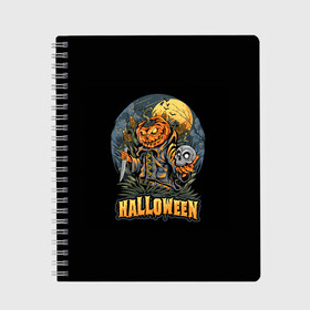 Тетрадь с принтом HALLOWEEN в городе Новоалтайск, 100% бумага | 48 листов, плотность листов — 60 г/м2, плотность картонной обложки — 250 г/м2. Листы скреплены сбоку удобной пружинной спиралью. Уголки страниц и обложки скругленные. Цвет линий — светло-серый
 | halloween | holiday | pumpkin | samayn | vampire | zombie | вампир | ведьма | вечеринка | день всех святых | зомби | карнавал | маскарад | мертвец | оборотень | привидение | самайн | светильник джека | страшный джек | труп