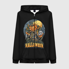 Женская толстовка 3D на молнии с принтом HALLOWEEN в городе Новоалтайск, 100% полиэстер | длина до линии бедра, манжеты и пояс оформлены мягкой тканевой резинкой, двухслойный капюшон со шнурком для регулировки, спереди молния, по бокам два кармана | halloween | holiday | pumpkin | samayn | vampire | zombie | вампир | ведьма | вечеринка | день всех святых | зомби | карнавал | маскарад | мертвец | оборотень | привидение | самайн | светильник джека | страшный джек | труп