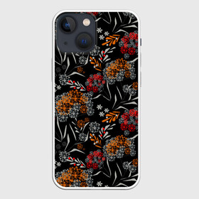 Чехол для iPhone 13 mini с принтом Цветочный модный узор в городе Новоалтайск,  |  | красный и желтый | листья | осенние листья | осенний | темный | укроп | цветочный узор | цветы | черный