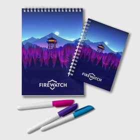 Блокнот с принтом Purplewatch в городе Новоалтайск, 100% бумага | 48 листов, плотность листов — 60 г/м2, плотность картонной обложки — 250 г/м2. Листы скреплены удобной пружинной спиралью. Цвет линий — светло-серый
 | Тематика изображения на принте: firewatch | gamers | games | вышка | иллюстрация | лес