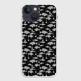 Чехол для iPhone 13 mini с принтом Узор для рыбака в городе Новоалтайск,  |  | абстрактная рыба | аквариум | вода | гороскоп | детский | мужской | пузыри | рыба | рыбалка | рыбка | черно белый
