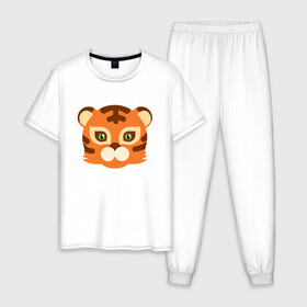 Мужская пижама хлопок с принтом Cute Tiger в городе Новоалтайск, 100% хлопок | брюки и футболка прямого кроя, без карманов, на брюках мягкая резинка на поясе и по низу штанин
 | 2022 | animal | cat | lion | tiger | год тигра | животные | зверь | зубы | кот | кошка | лев | охотник | полосатый | природа | тигр | тигренок | тигрица | хищник