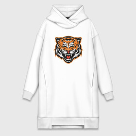 Платье-худи хлопок с принтом Грозный тигр в городе Новоалтайск,  |  | 2022 | animal | cat | lion | tiger | год тигра | животные | зверь | зубы | кот | кошка | лев | охотник | полосатый | природа | тигр | тигренок | тигрица | хищник