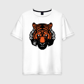 Женская футболка хлопок Oversize с принтом Bad Tiger в городе Новоалтайск, 100% хлопок | свободный крой, круглый ворот, спущенный рукав, длина до линии бедер
 | 2022 | animal | cat | lion | tiger | год тигра | животные | зверь | зубы | кот | кошка | лев | охотник | полосатый | природа | тигр | тигренок | тигрица | хищник