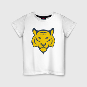 Детская футболка хлопок с принтом Yellow Tiger в городе Новоалтайск, 100% хлопок | круглый вырез горловины, полуприлегающий силуэт, длина до линии бедер | 2022 | animal | cat | lion | tiger | год тигра | животные | зверь | зубы | кот | кошка | лев | охотник | полосатый | природа | тигр | тигренок | тигрица | хищник
