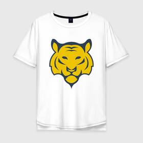 Мужская футболка хлопок Oversize с принтом Yellow Tiger в городе Новоалтайск, 100% хлопок | свободный крой, круглый ворот, “спинка” длиннее передней части | 2022 | animal | cat | lion | tiger | год тигра | животные | зверь | зубы | кот | кошка | лев | охотник | полосатый | природа | тигр | тигренок | тигрица | хищник