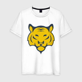 Мужская футболка хлопок с принтом Yellow Tiger в городе Новоалтайск, 100% хлопок | прямой крой, круглый вырез горловины, длина до линии бедер, слегка спущенное плечо. | 2022 | animal | cat | lion | tiger | год тигра | животные | зверь | зубы | кот | кошка | лев | охотник | полосатый | природа | тигр | тигренок | тигрица | хищник