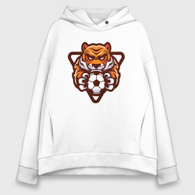 Женское худи Oversize хлопок с принтом Football Tiger в городе Новоалтайск, френч-терри — 70% хлопок, 30% полиэстер. Мягкий теплый начес внутри —100% хлопок | боковые карманы, эластичные манжеты и нижняя кромка, капюшон на магнитной кнопке | 2022 | animal | cat | football | lion | sport | tiger | год тигра | животные | зверь | зубы | кот | кошка | лев | мяч | охотник | полосатый | природа | спорт | тигр | тигренок | тигрица | футбол | хищник