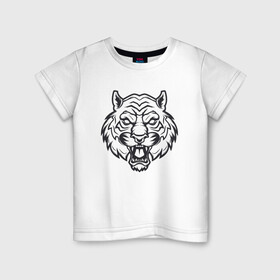Детская футболка хлопок с принтом White Tiger в городе Новоалтайск, 100% хлопок | круглый вырез горловины, полуприлегающий силуэт, длина до линии бедер | 2022 | animal | cat | lion | tiger | год тигра | животные | зверь | зубы | кот | кошка | лев | охотник | полосатый | природа | тигр | тигренок | тигрица | хищник
