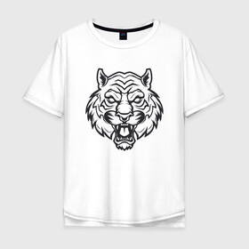 Мужская футболка хлопок Oversize с принтом White Tiger в городе Новоалтайск, 100% хлопок | свободный крой, круглый ворот, “спинка” длиннее передней части | 2022 | animal | cat | lion | tiger | год тигра | животные | зверь | зубы | кот | кошка | лев | охотник | полосатый | природа | тигр | тигренок | тигрица | хищник