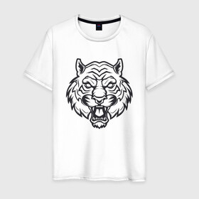 Мужская футболка хлопок с принтом White Tiger в городе Новоалтайск, 100% хлопок | прямой крой, круглый вырез горловины, длина до линии бедер, слегка спущенное плечо. | 2022 | animal | cat | lion | tiger | год тигра | животные | зверь | зубы | кот | кошка | лев | охотник | полосатый | природа | тигр | тигренок | тигрица | хищник