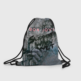 Рюкзак-мешок 3D с принтом Slippery When Wet - Bon Jovi в городе Новоалтайск, 100% полиэстер | плотность ткани — 200 г/м2, размер — 35 х 45 см; лямки — толстые шнурки, застежка на шнуровке, без карманов и подкладки | bon jovi | john | альбом | арена | бон | бон джови | глэм | группа | джови | джон | метал | музыка | надпись | песни | поп | попрок | рок | рокер | смайл | солист | софт | стена | хард | хеви | хевиметал