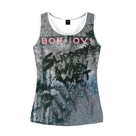Женская майка 3D с принтом Slippery When Wet - Bon Jovi в городе Новоалтайск, 100% полиэстер | круглая горловина, прямой силуэт, длина до линии бедра | bon jovi | john | альбом | арена | бон | бон джови | глэм | группа | джови | джон | метал | музыка | надпись | песни | поп | попрок | рок | рокер | смайл | солист | софт | стена | хард | хеви | хевиметал