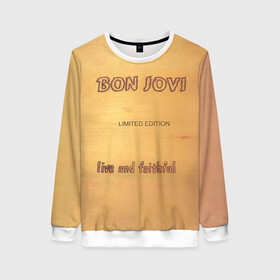 Женский свитшот 3D с принтом Live and Faithful - Bon Jovi в городе Новоалтайск, 100% полиэстер с мягким внутренним слоем | круглый вырез горловины, мягкая резинка на манжетах и поясе, свободная посадка по фигуре | bon jovi | john | альбом | арена | бон | бон джови | глэм | группа | джови | джон | метал | музыка | надпись | песни | поп | попрок | рок | рокер | смайл | солист | софт | стена | хард | хеви | хевиметал