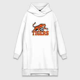 Платье-худи хлопок с принтом Football Tigers в городе Новоалтайск,  |  | 2022 | animal | cat | football | lion | sport | tiger | год тигра | животные | зверь | зубы | кот | кошка | лев | мяч | охотник | полосатый | природа | спорт | тигр | тигренок | тигрица | футбол | хищник