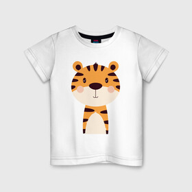 Детская футболка хлопок с принтом Cartoon Tiger в городе Новоалтайск, 100% хлопок | круглый вырез горловины, полуприлегающий силуэт, длина до линии бедер | 2022 | animal | cat | lion | tiger | год тигра | животные | зверь | зубы | кот | кошка | лев | охотник | полосатый | природа | тигр | тигренок | тигрица | хищник