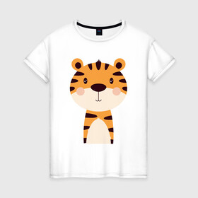 Женская футболка хлопок с принтом Cartoon Tiger в городе Новоалтайск, 100% хлопок | прямой крой, круглый вырез горловины, длина до линии бедер, слегка спущенное плечо | 2022 | animal | cat | lion | tiger | год тигра | животные | зверь | зубы | кот | кошка | лев | охотник | полосатый | природа | тигр | тигренок | тигрица | хищник