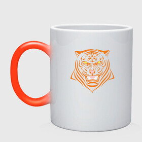 Кружка хамелеон с принтом Orange Tiger в городе Новоалтайск, керамика | меняет цвет при нагревании, емкость 330 мл | Тематика изображения на принте: 2022 | animal | cat | lion | tiger | год тигра | животные | зверь | зубы | кот | кошка | лев | охотник | полосатый | природа | тигр | тигренок | тигрица | хищник