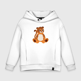 Детское худи Oversize хлопок с принтом Fat Tiger в городе Новоалтайск, френч-терри — 70% хлопок, 30% полиэстер. Мягкий теплый начес внутри —100% хлопок | боковые карманы, эластичные манжеты и нижняя кромка, капюшон на магнитной кнопке | 2022 | animal | cat | lion | tiger | год тигра | животные | зверь | зубы | кот | кошка | лев | охотник | полосатый | природа | тигр | тигренок | тигрица | хищник
