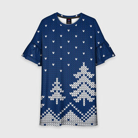 Детское платье 3D с принтом Зимняя ночь в городе Новоалтайск, 100% полиэстер | прямой силуэт, чуть расширенный к низу. Круглая горловина, на рукавах — воланы | Тематика изображения на принте: арт | вязаный рисунок | вязь | зима | зимняя ночь | лес | новый год | ночь | рисунок | рождество | снег | снеговик | снеговики | снежинка | снежинки