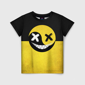 Детская футболка 3D с принтом Smile yin and yang в городе Новоалтайск, 100% гипоаллергенный полиэфир | прямой крой, круглый вырез горловины, длина до линии бедер, чуть спущенное плечо, ткань немного тянется | emoji | smile | глаза крестики | злой смайл | злой смайлик | зубы | контраст | крестики | подарок | пятна | смайл | смайлик | улыбка | эмоджи | эмоция