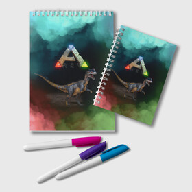 Блокнот с принтом Ark Survival | Арк Сурвивал (Z) в городе Новоалтайск, 100% бумага | 48 листов, плотность листов — 60 г/м2, плотность картонной обложки — 250 г/м2. Листы скреплены удобной пружинной спиралью. Цвет линий — светло-серый
 | ark | ark survival evolved | dino | fittest | game | survival | survival of the fittest | unreal engine | арк сурвивал | выживание | динозавр | игры | симулятором выживания | сюрвивал | тродон | ютараптор