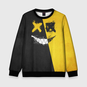 Детский свитшот 3D с принтом Yellow and Black Emoji в городе Новоалтайск, 100% полиэстер | свободная посадка, прямой крой, мягкая тканевая резинка на рукавах и понизу свитшота | Тематика изображения на принте: emoji | smile | глаза крестики | злой смайл | злой смайлик | зубы | контраст | крестики | подарок | пятна | смайл | смайлик | улыбка | эмоджи | эмоция