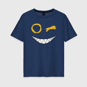 Женская футболка хлопок Oversize с принтом Emoji winking в городе Новоалтайск, 100% хлопок | свободный крой, круглый ворот, спущенный рукав, длина до линии бедер
 | emoji | smile | глаза крестики | злой смайл | злой смайлик | зубы | контраст | крестики | подарок | пятна | смайл | смайлик | улыбка | эмоджи | эмоция