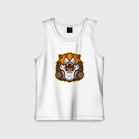 Детская майка хлопок с принтом Tiger Music в городе Новоалтайск,  |  | 2022 | animal | cat | lion | music | tiger | год тигра | животные | зверь | зубы | кот | кошка | лев | музыка | наушники | охотник | полосатый | природа | тигр | тигренок | тигрица | хищник