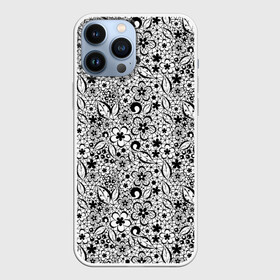 Чехол для iPhone 13 Pro Max с принтом Черное кружево цветочное в городе Новоалтайск,  |  | абстрактный | ажурный | ажурный узор | детский | для женщин | монохромный | цветочный узор | черно белый | черное кружево