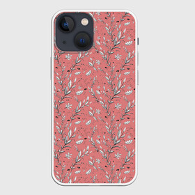 Чехол для iPhone 13 mini с принтом Растительный узор с листьями в городе Новоалтайск,  |  | веточки | деревья | куст | кустики | кусты | лианы | листочки | листья | набросок | орнамент | осенний | растительный | скетч | узор | ч б | чб | черно белый