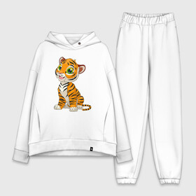 Женский костюм хлопок Oversize с принтом Малыш Тигр в городе Новоалтайск,  |  | 2022 | animal | cat | lion | tiger | год тигра | животные | зверь | зубы | кот | кошка | лев | охотник | полосатый | природа | тигр | тигренок | тигрица | хищник