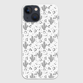 Чехол для iPhone 13 mini с принтом черно белые кактусы узор в городе Новоалтайск,  |  | абстрактный | белый фон | геометрические фигуры | кольца | модный | пустыня | серый и белый | треугольники | черно белый