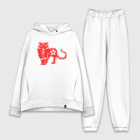 Женский костюм хлопок Oversize с принтом Red Tiger в городе Новоалтайск,  |  | 2022 | animal | cat | lion | tiger | год тигра | животные | зверь | зубы | кот | кошка | лев | охотник | полосатый | природа | тигр | тигренок | тигрица | хищник