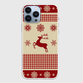 Чехол для iPhone 13 Pro Max с принтом Новогодние олени бегут в городе Новоалтайск,  |  | арт | вязаный рисунок | вязь | новый год | олени | олень | рисунок | рога | рождество | снег | снежинка | снежинки