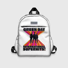Детский рюкзак 3D с принтом International Superhits Green Day в городе Новоалтайск, 100% полиэстер | лямки с регулируемой длиной, сверху петелька, чтобы рюкзак можно было повесить на вешалку. Основное отделение закрывается на молнию, как и внешний карман. Внутри дополнительный карман. По бокам два дополнительных кармашка | american idiot | green day | альтернативный | билли джо армстронг | греен дай | грин дей | гриндей | группа | зелёный день | майк дёрнт | музыка | панк | поп | поппанк | рок | тре кул
