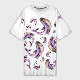 Платье-футболка 3D с принтом Лиловые киты в городе Новоалтайск,  |  | sea | sealife | whale | кит | лиловый | море