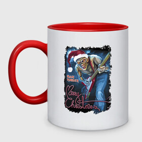 Кружка двухцветная с принтом Iron Maiden, Merry Christmas в городе Новоалтайск, керамика | объем — 330 мл, диаметр — 80 мм. Цветная ручка и кайма сверху, в некоторых цветах — вся внутренняя часть | Тематика изображения на принте: dude | guitar | guy | heavy metal | holiday | iron maiden | jaw | merry christmas | music | muzzle | new year | гитара | музыка | новый год | пасть | праздник | рождество | рок | чувак