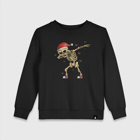 Детский свитшот хлопок с принтом New Year skeleton Dab в городе Новоалтайск, 100% хлопок | круглый вырез горловины, эластичные манжеты, пояс и воротник | bones | dab | gesture | holiday | new year | night | skeleton | stars | жест | звёзды | кости | новый год | ночь | праздник | скелет