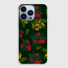 Чехол для iPhone 13 Pro с принтом ветки рябины и облепихи в городе Новоалтайск,  |  | Тематика изображения на принте: ветки | деревья | зеленый | зима | лес | листья | новый год | облепиха | осень | праздничный | природа | рождество | рябина | темно зеленый | ягоды