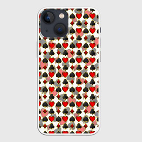 Чехол для iPhone 13 mini с принтом КАРТЫ | КАРТОЧНЫЕ МАСТИ в городе Новоалтайск,  |  | Тематика изображения на принте: cards | crosses | diamonds | hearts | pattern | spades | suits | trump | бубны | карты | козырь | крести | масти | паттерн | пики | червы